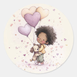 Valentine Stickers – African American Toddler ラウンドシール