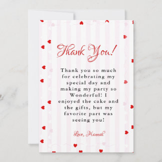 Valentine Sweatheart birthday Thank You card 招待状