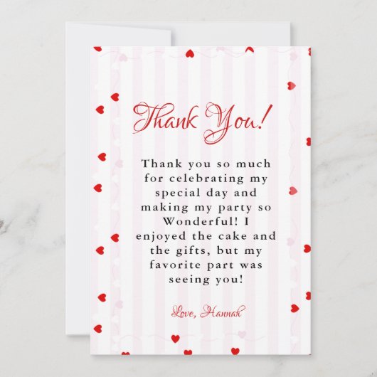 Valentine Sweatheart birthday Thank You card 招待状 (正面)