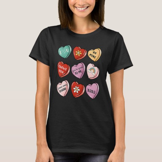 Valentine Sweet Candy Heart Kiss Happy Valentine's Tシャツ (正面)
