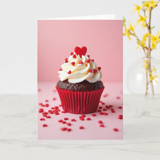 Valentine Sweet Hearts Cupcake Card カード (黄色い花)