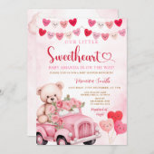 Valentine Sweetheart Bear Pink Truck Baby Shower 招待状 (正面/裏面)