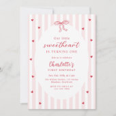 Valentine Sweetheart Pink Red Hearts 1st Birthday 招待状 (正面)
