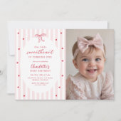 Valentine Sweetheart Red Hearts 1st Birthday Photo 招待状 (正面)