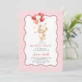 Valentine Sweetheart Teddy Bear Baby Shower 招待状 (スタンド正面)