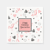 Valentine Tableware Pink Black Love Sketch Napkins スタンダードカクテルナプキン (正面)