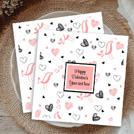 Valentine Tableware Pink Black Love Sketch Napkins スタンダードカクテルナプキン