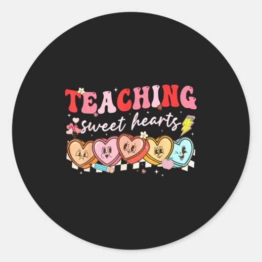 Valentine Teaching Sweet Hearts Teacher Men Women ラウンドシール (正面)