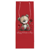 Valentine Teddy Bear with Rose and Hearts ワインギフトバッグ (裏面)
