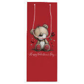 Valentine Teddy Bear with Rose and Hearts ワインギフトバッグ (正面)