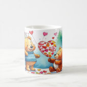 Valentine Teddy Bears Sharing Heart Shaped Candies コーヒーマグカップ (中央)