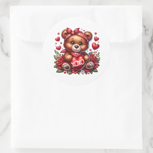 Valentine Teddy Stickers ラウンドシール (バッグ)