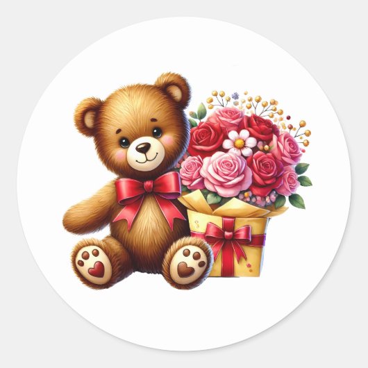 Valentine Teddy Stickers ラウンドシール (正面)