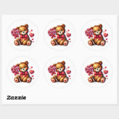 Valentine Teddy Stickers ラウンドシール (シート)