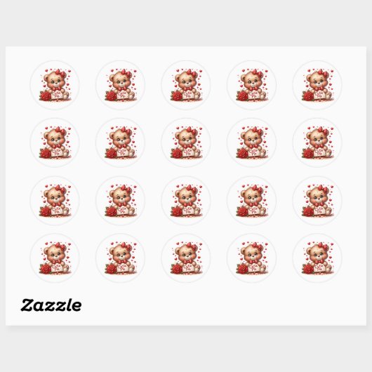 Valentine Teddy Stickers ラウンドシール (シート)