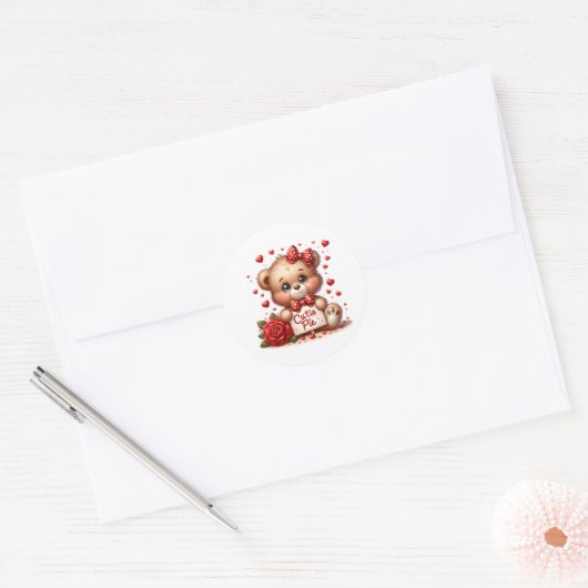 Valentine Teddy Stickers ラウンドシール (封筒)