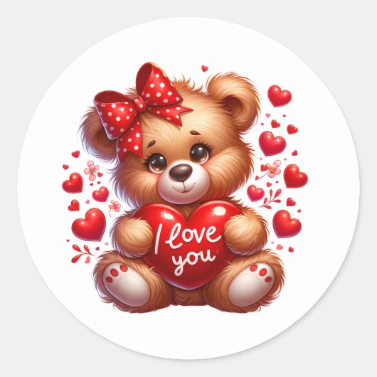 Valentine Teddy Stickers ラウンドシール (正面)