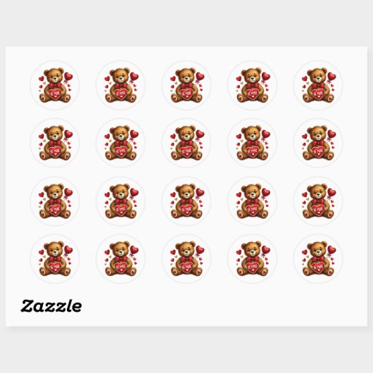 Valentine Teddy Stickers ラウンドシール (シート)