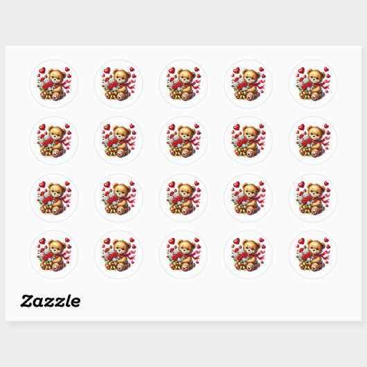 Valentine Teddy Stickers ラウンドシール (シート)