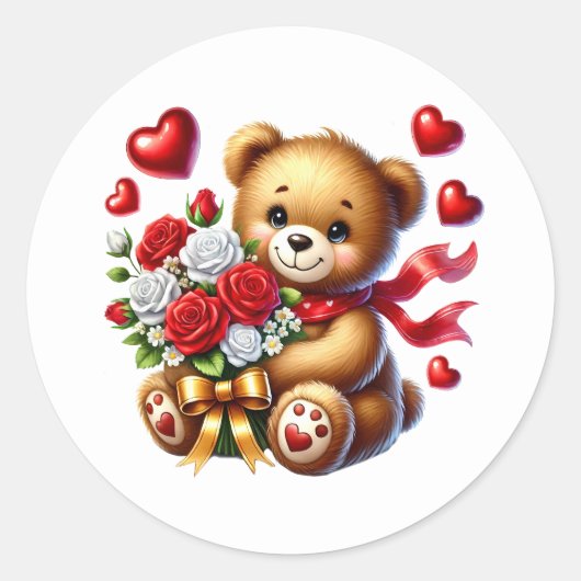 Valentine Teddy Stickers ラウンドシール (正面)