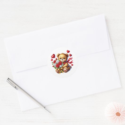 Valentine Teddy Stickers ラウンドシール (封筒)