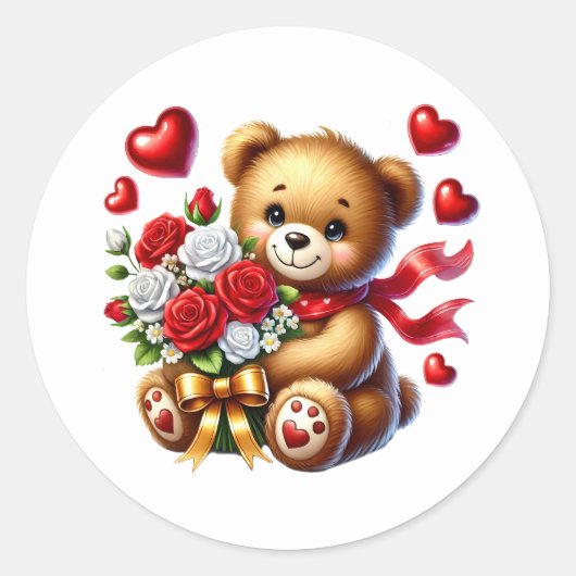Valentine Teddy Stickers ラウンドシール (正面)