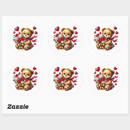 Valentine Teddy Stickers ラウンドシール (シート)