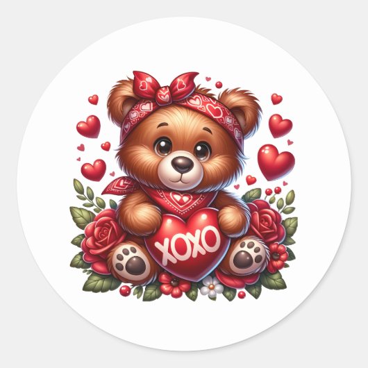 Valentine Teddy Stickers ラウンドシール (正面)