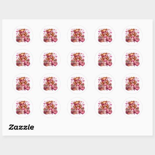 Valentine Teddy Stickers ラウンドシール (シート)