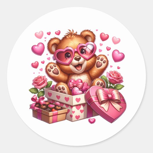Valentine Teddy Stickers ラウンドシール (正面)