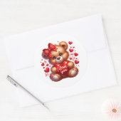 Valentine Teddy Stickers ラウンドシール (封筒)