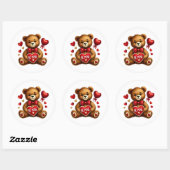 Valentine Teddy Stickers ラウンドシール (シート)