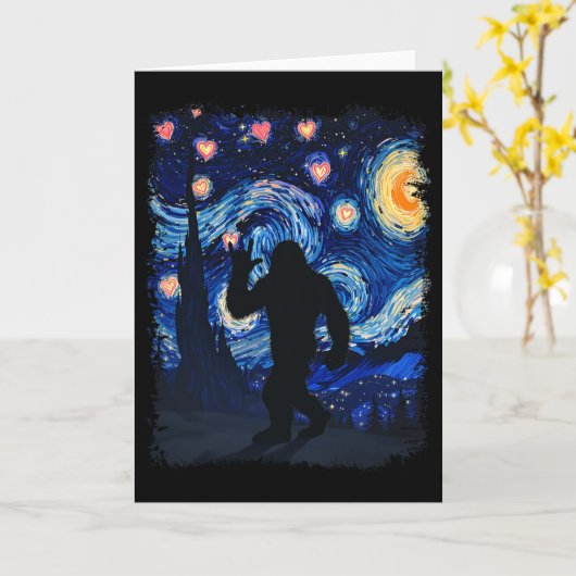 Valentine Van Gogh Starry Night Bigfoot Sasquatch  カード (黄色い花)