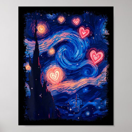Valentine Van Gogh Starry Night Heart Matching Cou ポスター (正面)