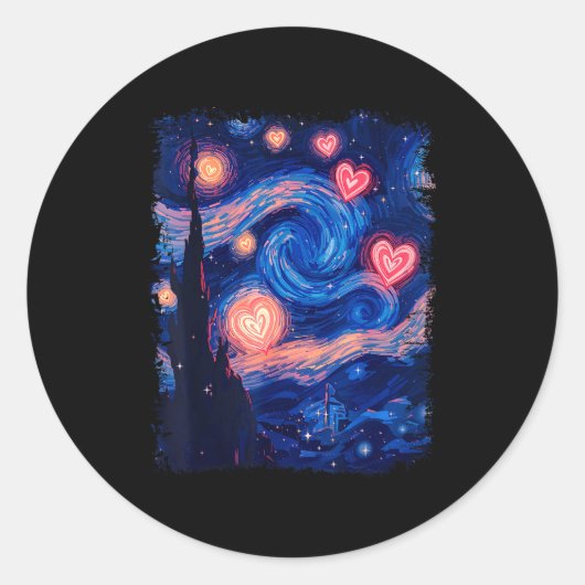 Valentine Van Gogh Starry Night Heart Matching Cou ラウンドシール (正面)