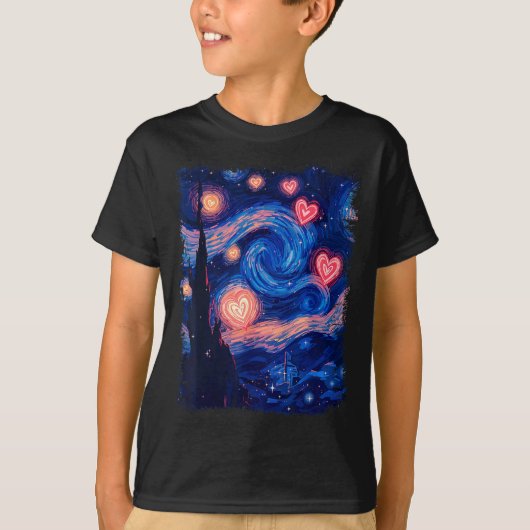 Valentine Van Gogh Starry Night Heart Matching Cou Tシャツ (正面)