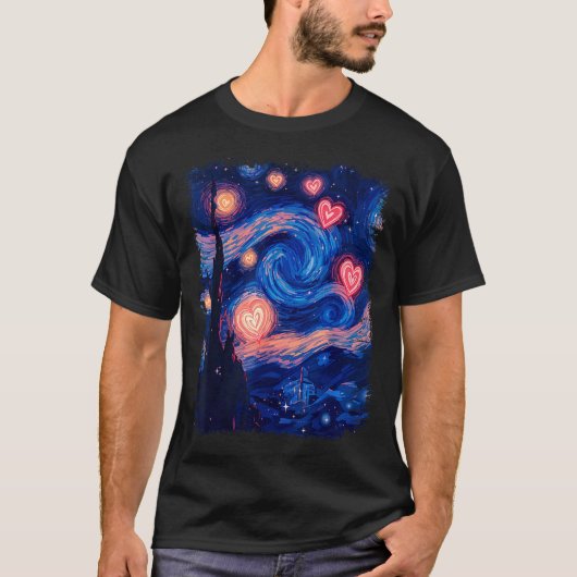 Valentine Van Gogh Starry Night Heart Matching Cou Tシャツ (正面)