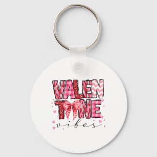 Valentine Vibes Valentines Day Pink Bow Girl Women キーホルダー