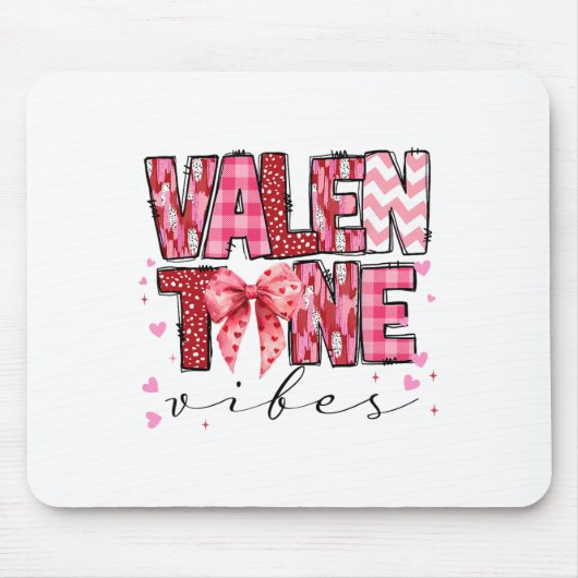 Valentine Vibes Valentines Day Pink Bow Girl Women マウスパッド (正面)