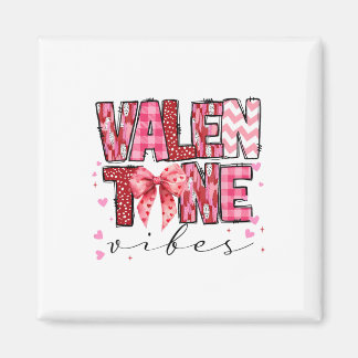 Valentine Vibes Valentines Day Pink Bow Girl Women マグネット