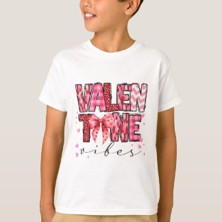 Valentine Vibes Valentines Day Pink Bow Girl Women Tシャツ