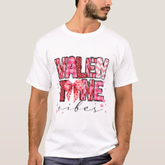 Valentine Vibes Valentines Day Pink Bow Girl Women Tシャツ