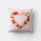 Valentine Watercolor Floral Heart Wreath Pillow |  クッション (正面)