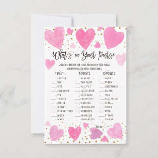 Valentine what on your purse baby shower game card