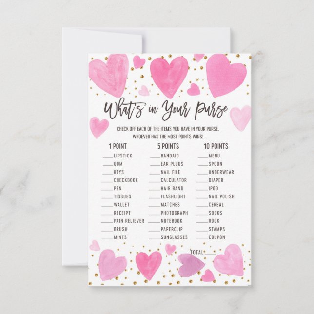 Valentine what on your purse baby shower game card (正面)