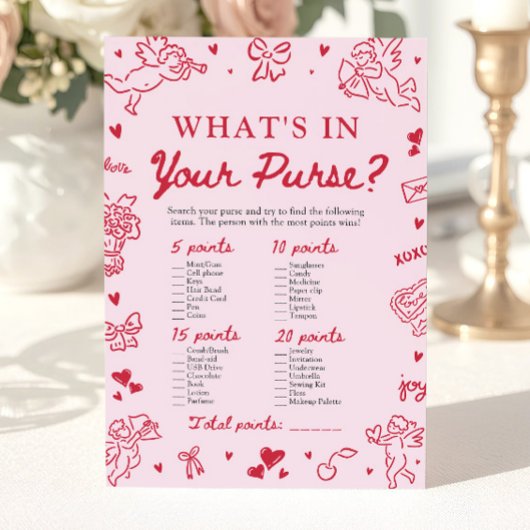 Valentine What's In Your Purse Baby Shower Game 招待状