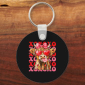 Valentine Xoxo Highland Cow Cute Coquette Bow West キーホルダー (正面)