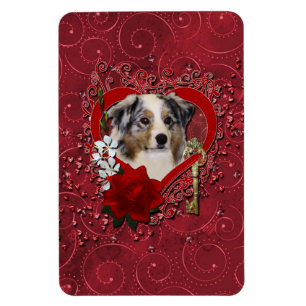 Valentines – 私のハートへの鍵- Australian Shepherd マグネット