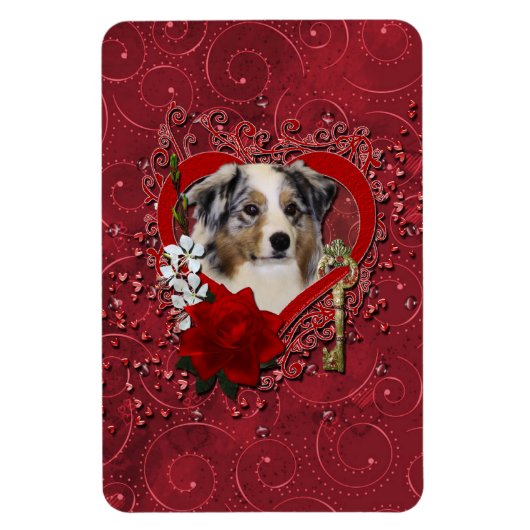 Valentines – 私のハートへの鍵- Australian Shepherd マグネット (縦)