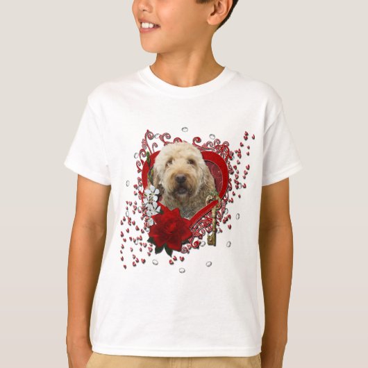 Valentines – 私のハートへの鍵- GoldenDoodle Tシャツ (正面)
